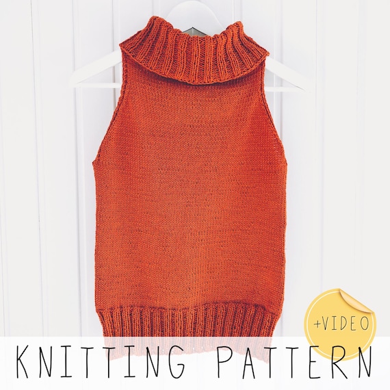 Turtleneck Top KNITTING PATTERN Sleeveless Tank Top Knit