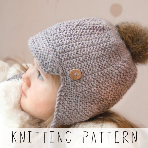 Kids Earflap Hat KNITTING PATTERN Baby Winter Hat Earflap Beanie Knit Pattern Boys Hat Pattern Aran Hat Toddler Hat Knitting Pattern I Rick