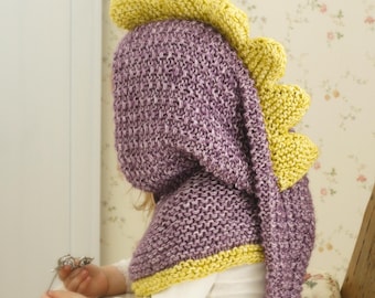 Dragon Hood KNITTING PATTERN, Long Tail Dinosaur Hat Knit Pattern for Kids, Animal Hooded Cowl Pdf I WARREN Dragon Hood