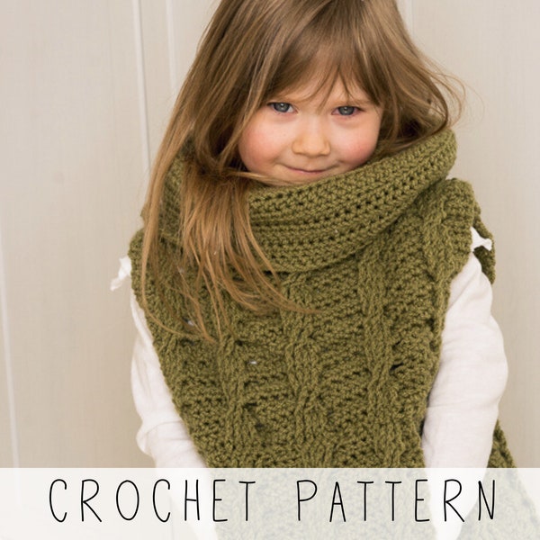 Kids CROCHET PATTERN Cable Poncho Pattern Collared Vest Crochet Oversized Toddler Poncho Easy Vest with Pocket Crochet Pattern I Cora