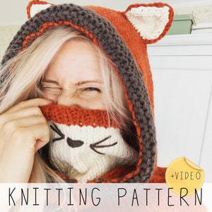 Fox hooded cowl Video KNITTING PATTERN Fox Hoodie Knit Pattern Fox Sood Knitting Pattern Toddler Hooded Cowl Knitting Pattern I Rene