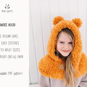 Chunky Bear Hooded Cowl KNITTING PATTERN Snood Knit Pattern Bear, Kids Animal Hood Pattern with Round Ears, Teddy Bear Pattern I Barri image 2