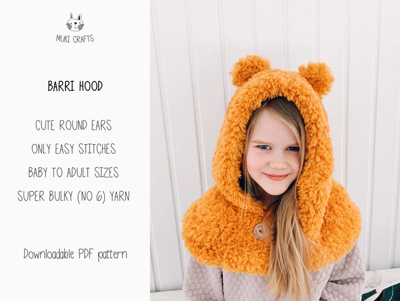 Chunky Bear Hooded Cowl KNITTING PATTERN Snood Knit Pattern Bear, Kids Animal Hood Pattern with Round Ears, Teddy Bear Pattern I Barri image 2