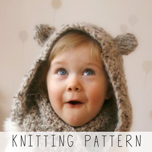 Bear Hooded Scarf KNITTING PATTERN Bear Snood Knit Pattern Infinity Scarf with Hood and Round Ears, Kids Scarf Pattern for Beginner I Willow