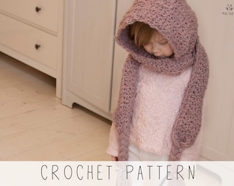 Hooded Scarf CROCHET PATTERN, Girls Snood With Braids, DIY Hooded
