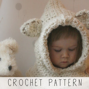 Polar Bear Snood CROCHET PATTERN Bear Hooded Cowl Crochet Pattern with Round Ears, Animal Hat Crochet Pattern, Toddler Hooded Cowl I Bessy