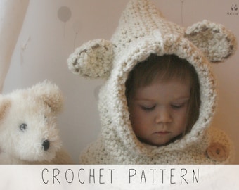 Polar Bear Snood CROCHET PATTERN Bear Hooded Cowl Crochet Pattern with Round Ears, Animal Hat Crochet Pattern, Toddler Hooded Cowl I Bessy