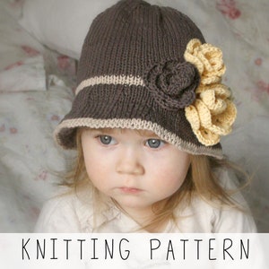 Girls Brim Hat KNITTING PATTERN Summer Hat Pattern Sun hHt Knit Pattern Bucket Hat Knit Beach Brimmed Hat with Crochet Flowers I Pauletta
