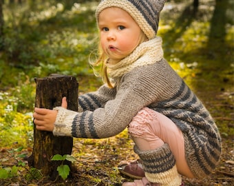 Kids Cat Sweater KNITTING PATTERN, Easy Toddler Pullover with Matching Hat and Leg Warmers, Chunky Animal Jumper Knit Pattern I SMOKEY Set
