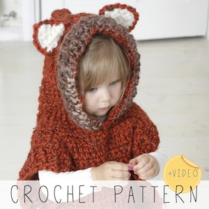 Fox Hooded Poncho CROCHET PATTERN Kids Poncho Crochet Pattern, Poncho with Hood and Pointed Ears like Wolf, Hooded Vest I Fox Max