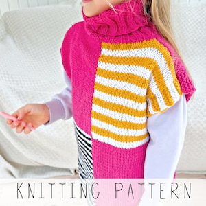 Kids Collared Poncho KNITTING PATTERN Poncho Knit Pattern, Rectangular Poncho with Turtleneck Collar in Aran Yarn, Toddler Poncho I AIA