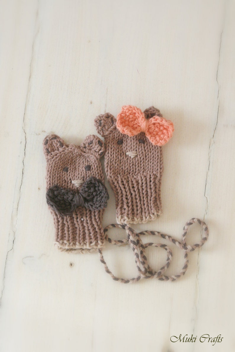 Baby Mittens KNITTING PATTERN Newborn Fingerless Mitts Knit Pattern New Baby Gift, Bear Mittens with Round Ears, Thumbless Mits I Fabian image 3