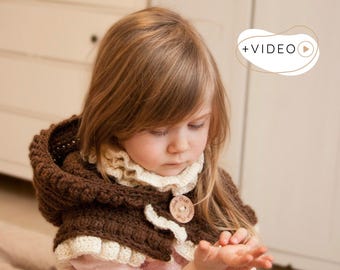 Hooded Cowl Crochet Pattern with Ruffles, Women’s Winter Snood with Inner Cowl, Video Tutorial I Leena