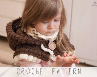 Girls Hooded Cowl CROCHET PATTERN, Romantic Snood Patten Girls Winter Hat Pattern with Ruffles, Hooded Cowl with Inner Cowl I Leena