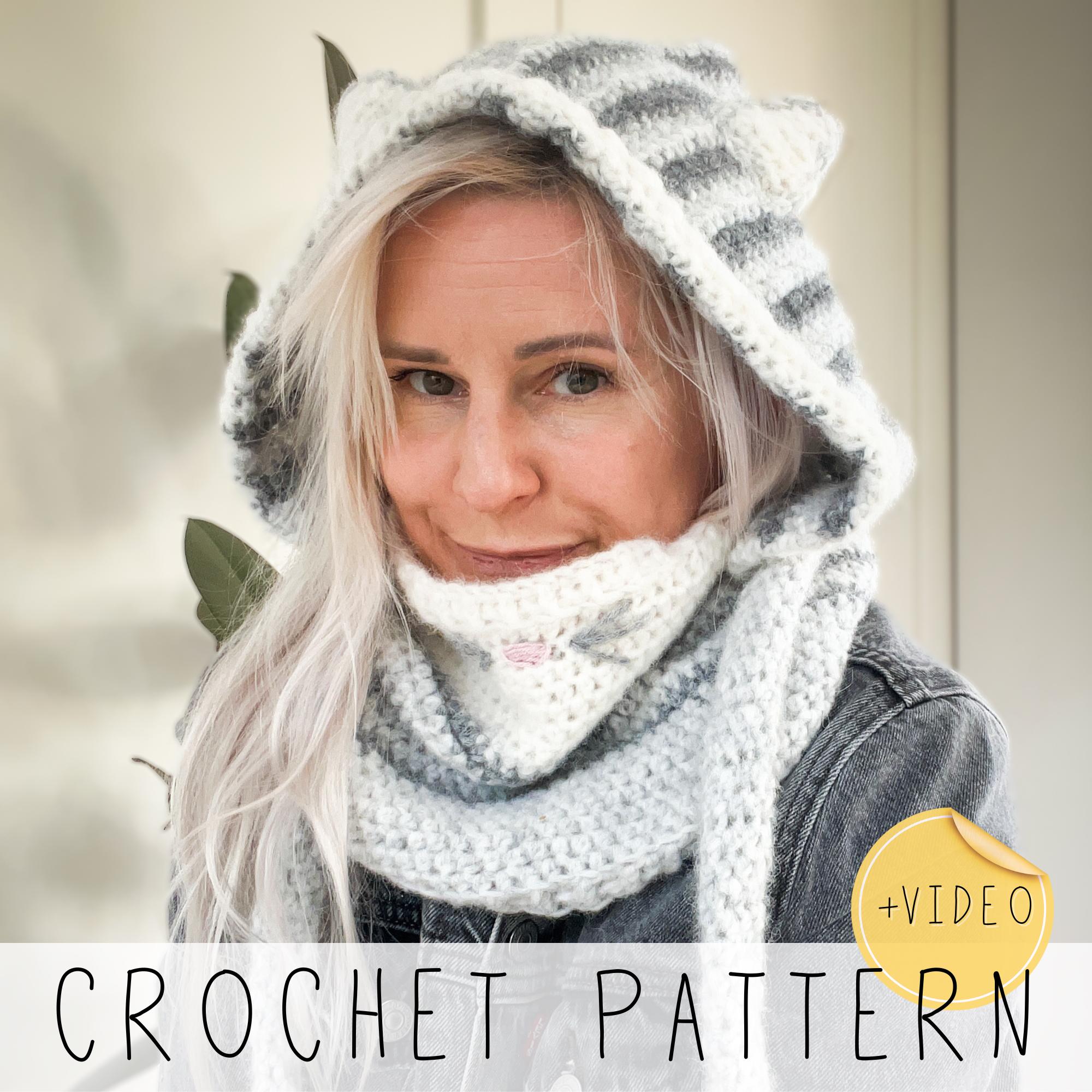 Chapeau chat MOTIF AU CROCHET avec cagoule (tailles bébé, tout-petit, enfants, femme), costume de tour de cou chat au crochet, chapeau animal avec oreilles pointues I misty