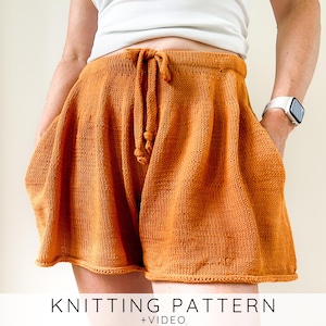 WZÓR NA DZIANINĘ: Spódnice w stylu szortów, Kuloty w formacie PDF, Letnie szorty z wysokim stanem i rozkloszowanymi nogawkami, Wzór na spódniczkę dla początkujących, Samouczek wideo I Bliss