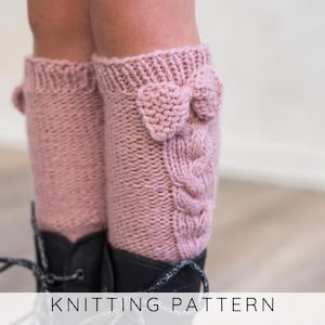 Cable Leg Warmers KNITTING PATTERN, Girls Knit Boot Cuffs with Bow, Toddler Yoga Socks I LISANDRA Leg Warmers