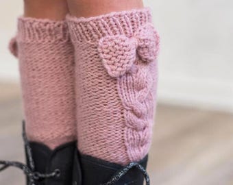Cable Leg Warmers KNITTING PATTERN, Girls Knit Boot Cuffs with Bow, Toddler Yoga Socks I LISANDRA Leg Warmers