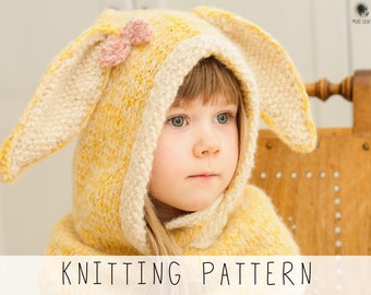 Bunny Hooded Cowl KNITTING PATTERN Snood Knit Pattern Kids Hooded Cowl Pattern Bunny Knitting Pattern Bunny Costume Pattern I Windsor