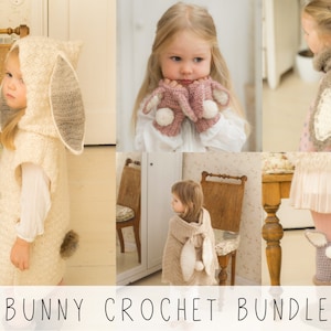 BUNNY BUNDLE: set di modelli all'uncinetto per poncho con cappuccio, scaldapolsi, mantello da coniglio e scaldamuscoli (taglie per neonati, bambini piccoli, bambini e adulti)