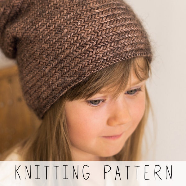 Herringbone hat KNITTING PATTERN Slouch Winter Beanie Knit Pattern Herringbone Stitch Hat Kids Toque Pattern Slouchy Toddler Hat I Abigail