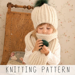 Fisherman&#39;s Rib Hat KNITTING PATTERN, Ribbed Slouch Hat and Scarf Knit Pattern, Kids Scarf Knitting Pattern ,Slouchy Ribbed Hat I Hayden Set