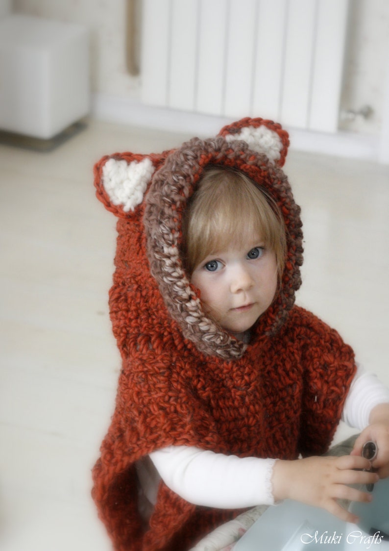 Wolf Poncho CROCHET PATTERN Chunky Fox Poncho Crochet Pattern with Pointed Ears, Wolf Pattern, Kids Rectangle Crochet Poncho Pattern I Max image 4