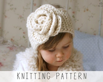 Girls Headband KNITTING PATTERN Beginners Headband Knit Pattern Easy Ear Warmer Pattern Chunky Headband Pattern With Crochet Flower I Nelly