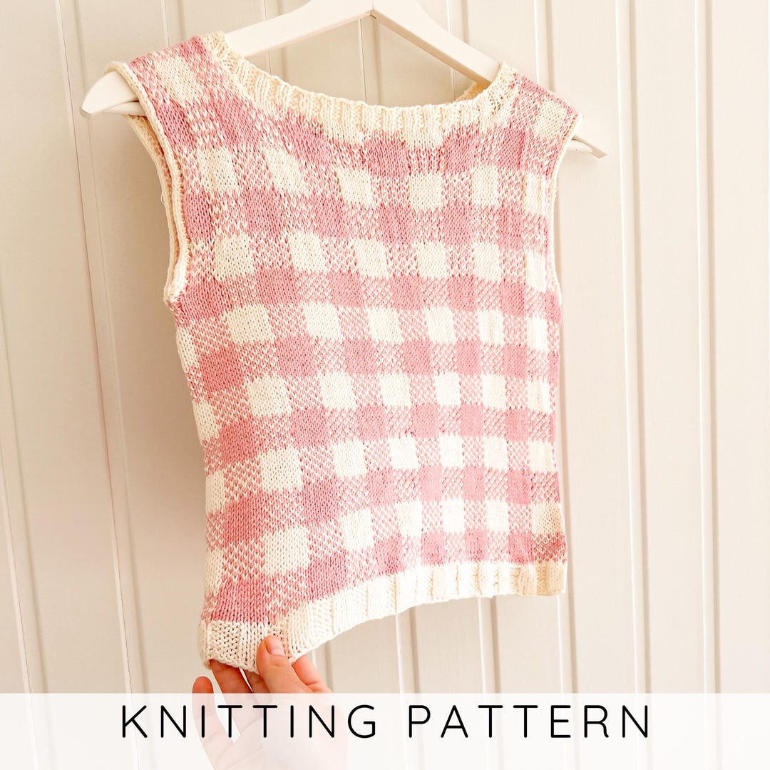 Buffalo Check Tank Top KNITTING PATTERN, Plaid Summer Knit Top Pattern ...
