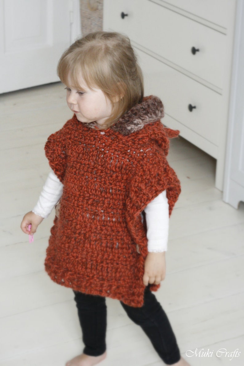 Wolf Poncho CROCHET PATTERN Chunky Fox Poncho Crochet Pattern with Pointed Ears, Wolf Pattern, Kids Rectangle Crochet Poncho Pattern I Max image 6