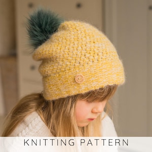 Patrón de gorro de invierno holgado Patrón de gorro para niñas Gorro holgado con doble ala y textura, Patrón de gorro holgado I Tabatha