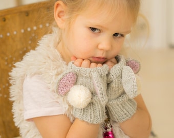 Bunny Wrist Warmers KNITTING PATTERN, Easy Fingerless Gloves Knit Pattern for Kids, Worsted Yarn Animal Mitts I APRIL Wrist Warmers