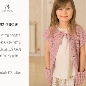 Sleeveless Cardigan CROCHET PATTERN Vest with Pockets and Puff Stitch Girls Jacket Pattern Girls Cardigan Easy Crochet Pattern I Clara image 2