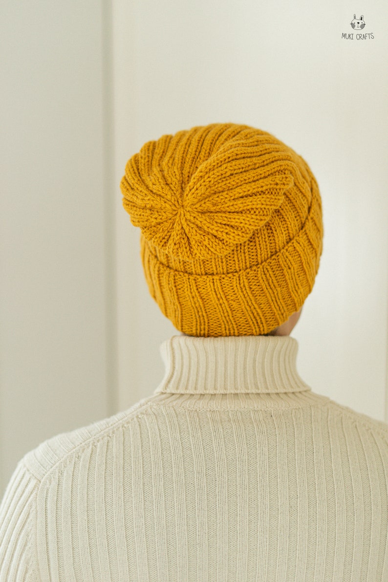 Ribbed Slouch Beanie KNITTING PATTERN Mens Hat Knit Pattern Easy ...