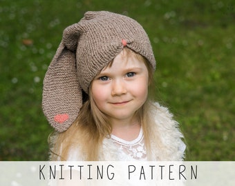 Bunny Hat KNITTING PATTERN Kids Beanie Knit Pattern Bunny with Floppy Ears Animal Hat pattern for Toddlers Slouch Hat I Bunny Sebastian