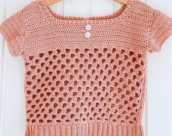 Girls Summer Tank CROCHET PATTERN, Boho Lace Toddler Top Pattern, Honeycomb Stitch Beach Pullover I MAY Tank