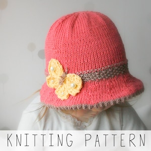 Sun Hat KNITTING PATTERN with Butterfly for Baby, Child, Woman, Brim Hat Knit with 3D Butterfly | Mary