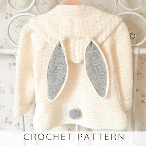 Baby Hooded Cardigan CROCHET PATTERN, Bunny or Bear Ear Sweater Jacket for Kids, Easy Toddler Coat Pattern Pdf | OTIS Cardigan