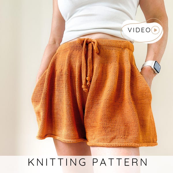 Skirt Style Shorts KNITTING PATTERN, Knit Culottes PDF, High Waisted Flared Summer Shorts, Beginner Skort Pattern, Video Tutorial I Bliss