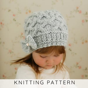 Slouchy Beanie KNITTING PATTERN, Girls Winter Hat Knit Pattern, Cable Hat Pattern, Women's Beanie Hat Pattern with a Bow I Krista