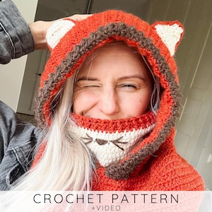 Fox Hooded Cowl CROCHET PATTERN Fox Snood Crochet Pattern, Animal Hood Cowl PDF, Wolf Hooded Scarf, Easy Winter Neck Warmer I Reed