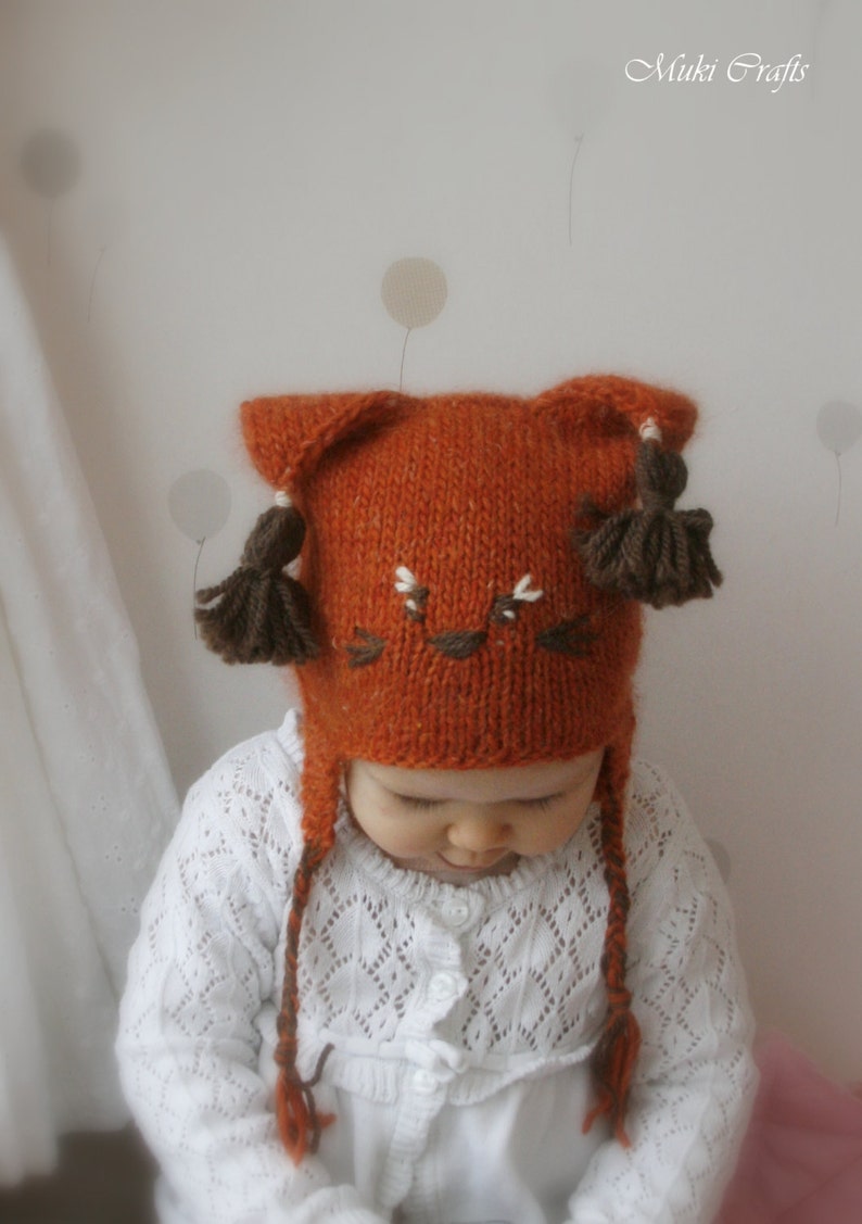 Squirrel Earflap Hat KNITTING PATTERN Baby Hat Knit Pattern Kids Animal Hat, Earflap Beanie Cap Hat Knitting Pattern I Squirrel Sibo image 7