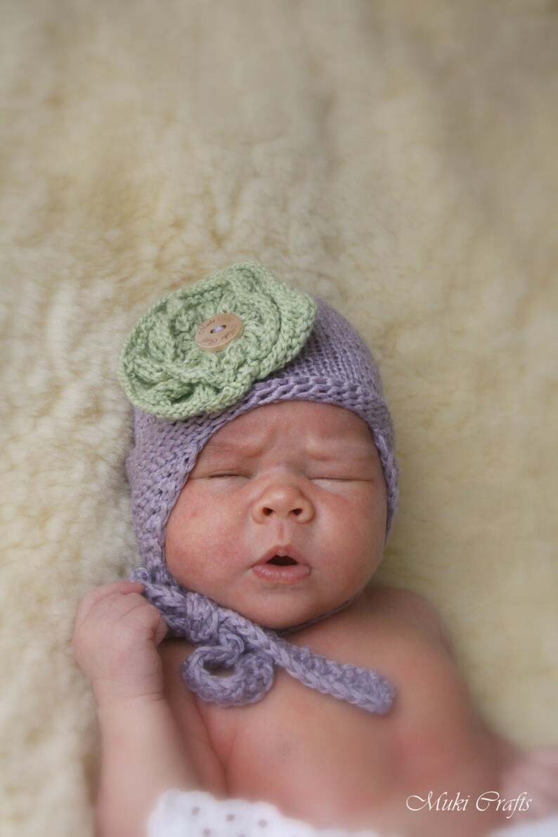 Newborn Earflap Hat KNITTING PATTERN Baby Earflap Beanie Knit Pattern with Knitted Flower, Preemie Hat, Kids Earflap Pattern I Taylor image 3