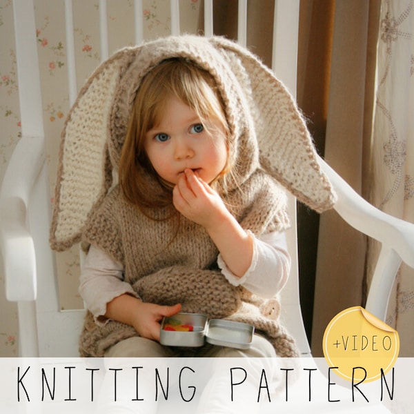 Bunny Poncho KNITTING PATTERN Hooded Poncho Knit Video Pattern Bunny Toddler Poncho Pattern Cape Pattern Kids Poncho I Phoebe