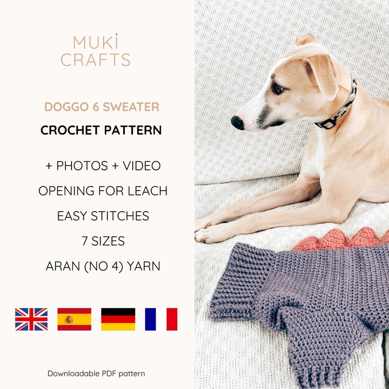 Dragon Dog Sweater Crochet Pattern, Cozy Pet Jumper with Spikes, DIY Dog Clothes, 7 Sizes I Doggo No 6 image 2