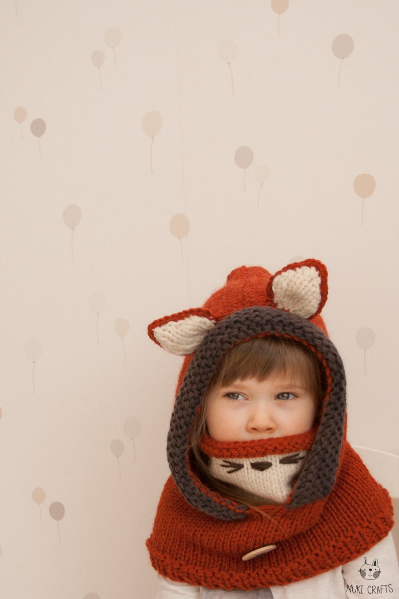 Fox hooded cowl Video KNITTING PATTERN Fox Hoodie Knit Pattern Fox Sood Knitting Pattern Toddler Hooded Cowl Knitting Pattern I Rene image 6