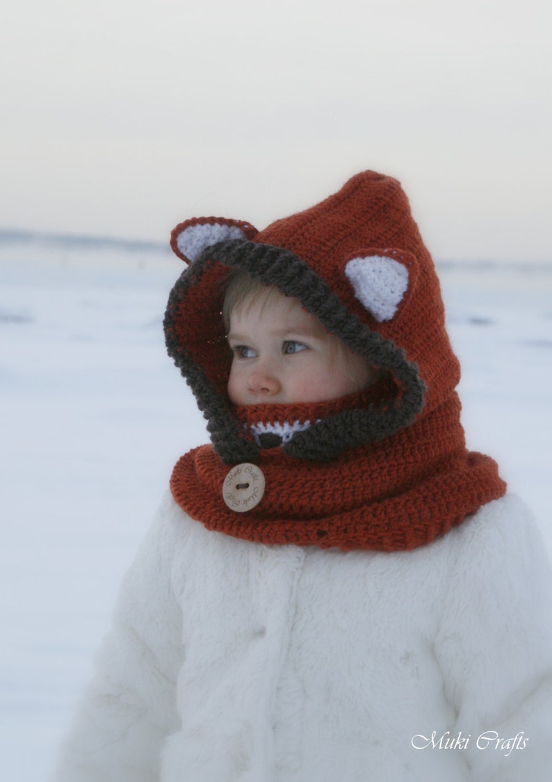 Fox Hooded Cowl CROCHET PATTERN Fox Crochet Pattern with Video Instructions, Pointed Ears Easy Kids Hoodie Crochet Pattern Fox Hood I Reed image 8