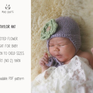 Newborn Earflap Hat KNITTING PATTERN Baby Earflap Beanie Knit Pattern with Knitted Flower, Preemie Hat, Kids Earflap Pattern I Taylor image 2