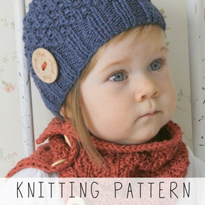 Beanie KNITTING PATTERN Beginner&#39;s Kids Hat Knit Pattern Boys Beanie hat with Matching Cowl for Toddlers, Light Beanie Knit I ETI Set