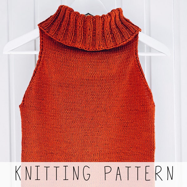 Turtleneck Top KNITTING PATTERN Sleeveless Tank Top Knit Pattern Collared Top Pattern Summer Knitting Pattern Beginner I LIT Tank Top